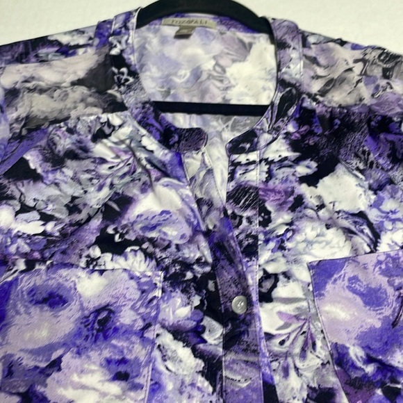 Women’s Purple Floral Button-Down Blouse  Sheer Top by ROZ& ALI, Size L - Picture 5 of 10